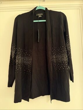 Tahari Black Open Front Cardigan with Stud Detailing